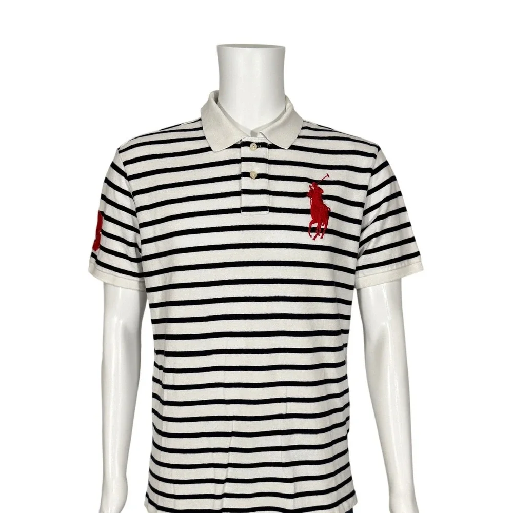 Polo Ralph Lauren Big Pony Striped Polo Shirt Youth/Boys XL White Navy Blue Red‎